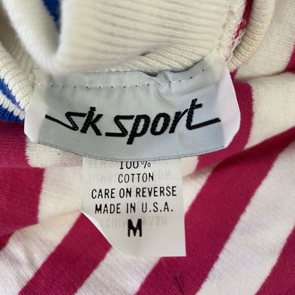 SK Sport Sweatshirt Womens Medium Vintage 1980s Pink Stripe Classic Hipster - Picture 15 of 16